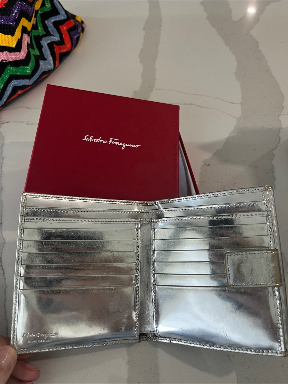 Salvatore Ferragamo Metallic Silver Embossed Wallet - Picture 6 of 7